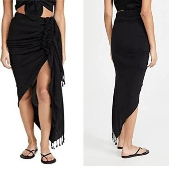 Just Bee Queen Tulum Skirt Black Linen Asymmetrical Boho Beach XS - Picture 2 of 13